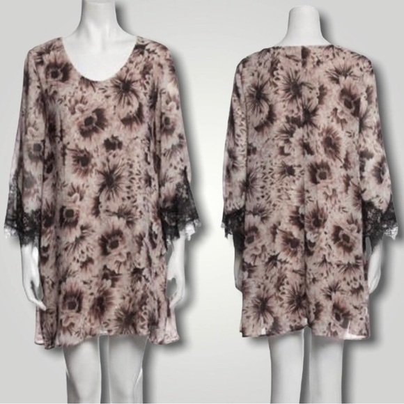 ASTR SUNFLOWER 90S VIBES BELL LACE SLEEVES BROWN CREAM - M - Picture 1 of 10